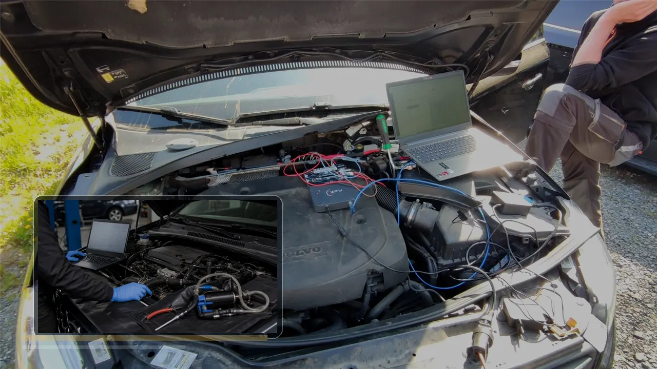 Diagnostyka komputerowa Peugeot BlueHDi z podpiętym testerem